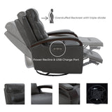 Genuine Leather Power Swivel Glider Rocker Recline,USB Charge Power Headrest