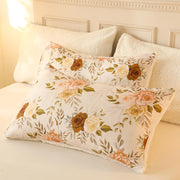 Floral Print Sherpa Comforter Set - Queen Size 3 Pieces Elegant Flowers Botanical Bedding Set Warm Cozy Beige 1 Quilt