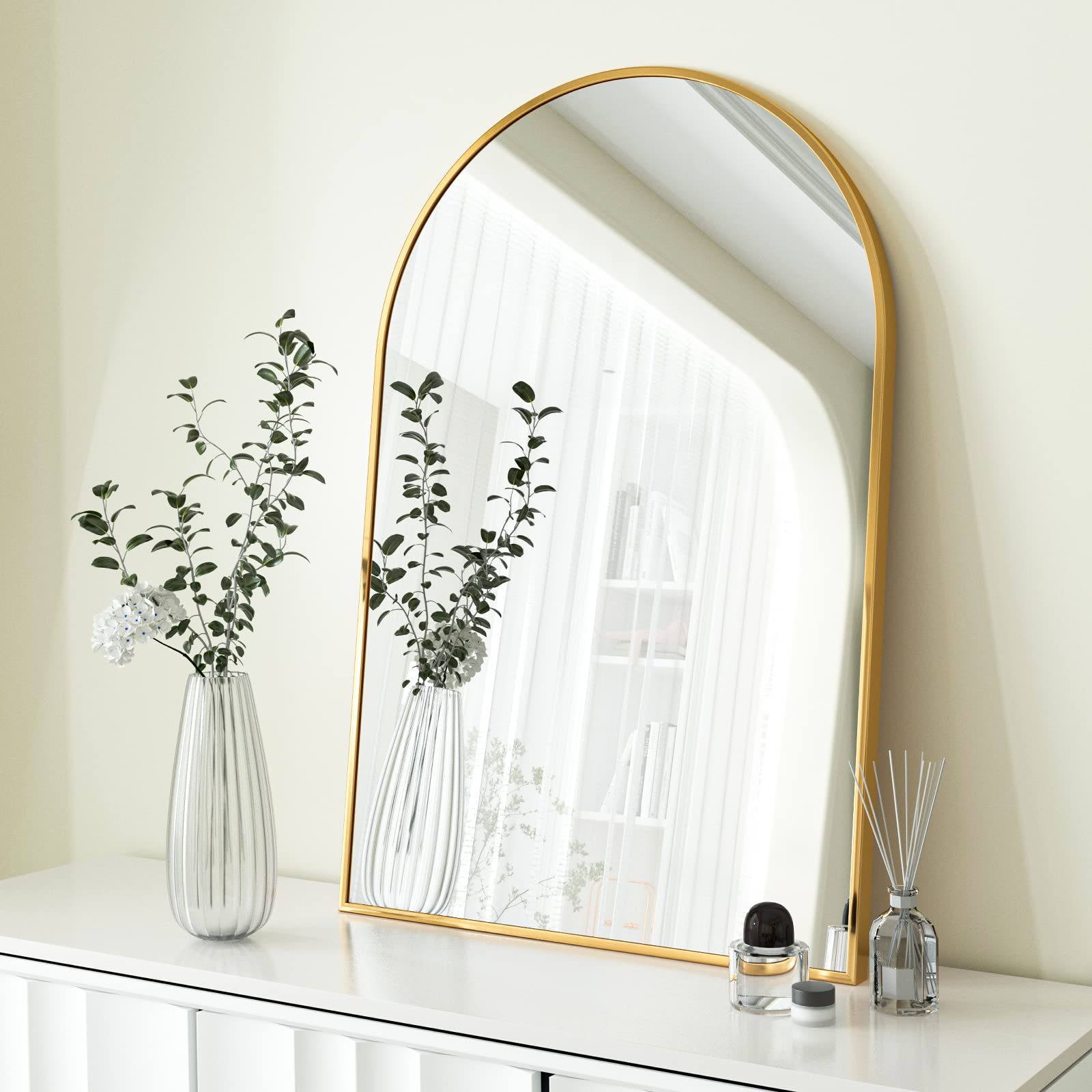 20"x30" Arched Bathroom Mirror - Wall Mounted Mirror - Gold Arch Mirror