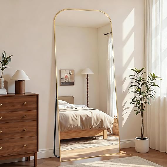 Full Length Floor Mirror with Stand 71"x28" - Rounded Top Aluminum Frame