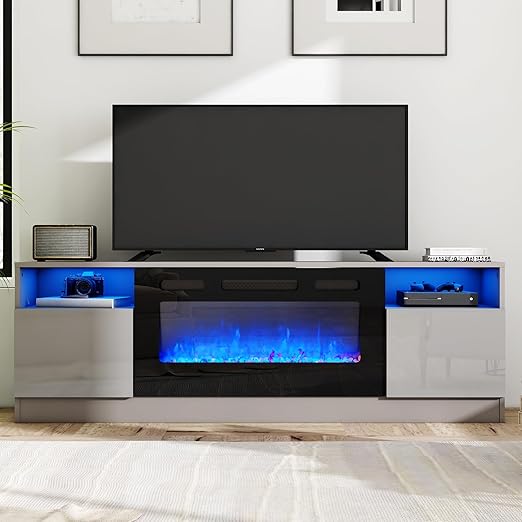 Fireplace TV Stand with 36" Electric Fireplace, LED Light Entertainment Center,