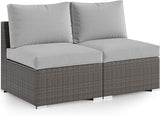 2 Piece Patio Armless Sofa, Outdoor Wicker Sectional Furniture