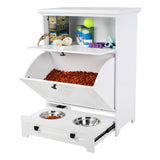 Raised Dog Bowl Stand with Food Storage Cabinet - White Pet Feeding Station