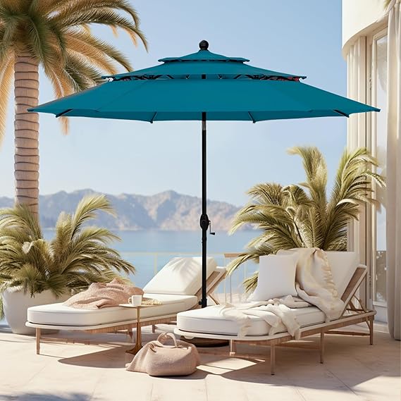10ft Outdoor Patio Umbrella, Auto-Tilt Market Table Umbrellas with Crank