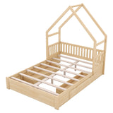 Queen Size House Bed Frame with Storage Drawers and Guardrail