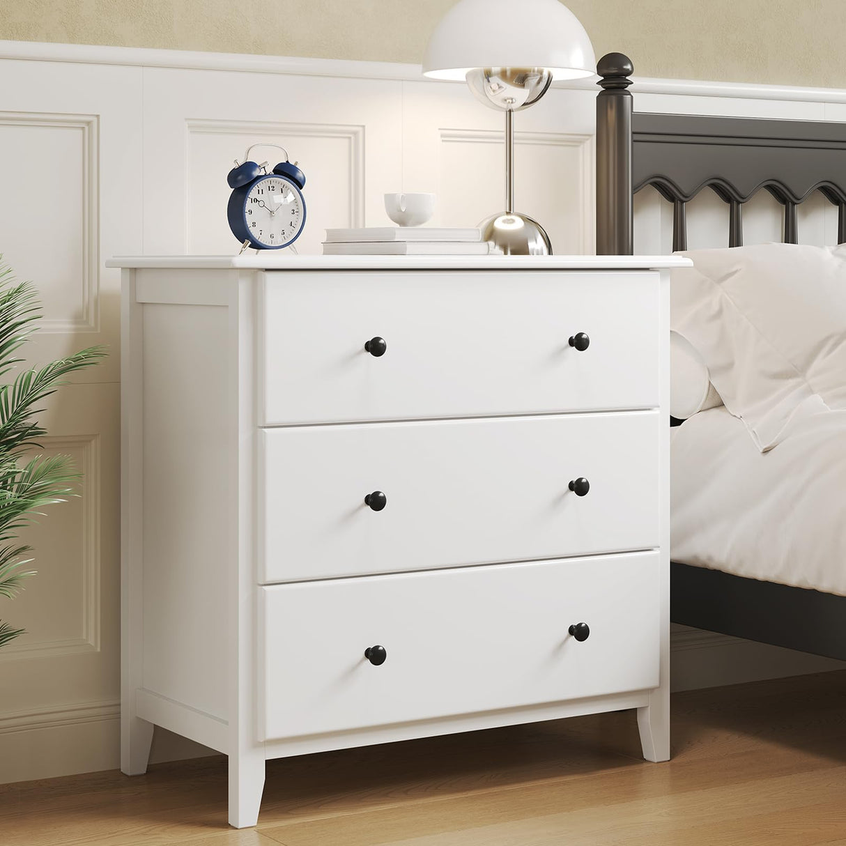 White Dresser for Bedroom, 27.5''W Dresser with 3 Drawers, Modern Chest of Drawers