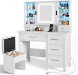 Vanity Desk with Lighted Sliding Mirror & Power Outlet, Vanity Table Set with Chair