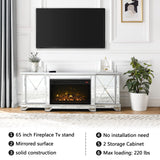 Electric Fireplace TV Stand for TVs up to 65”, Mirrored TV Stand with 18” LED Fireplace