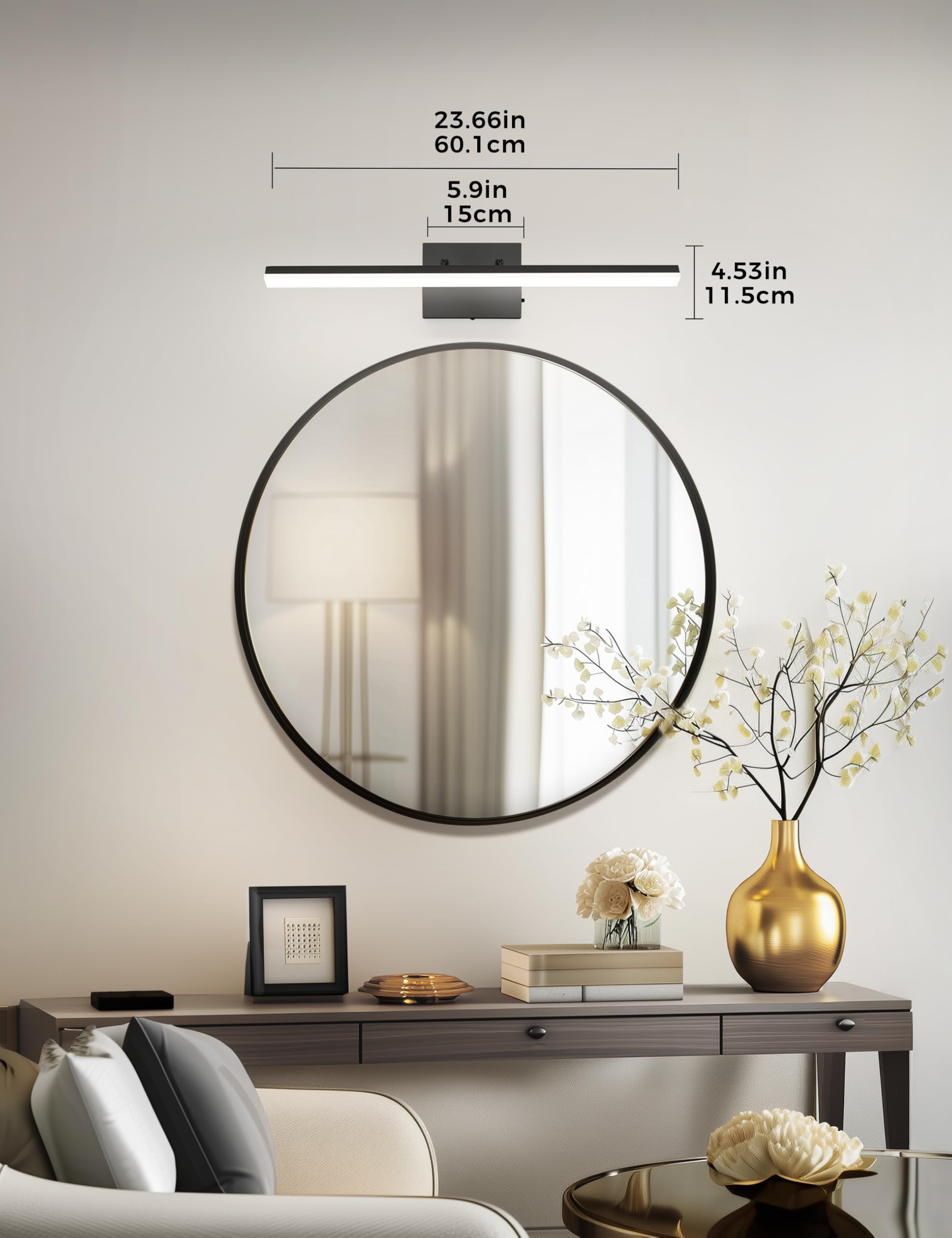 23.6-Inch Black Vanity Light with 3000K/4000K/5000K Color Temperatur
