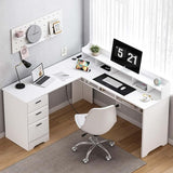 White L Shaped Desk with 3 Drawers, 60 inch White Executive Desk er Computer Desk