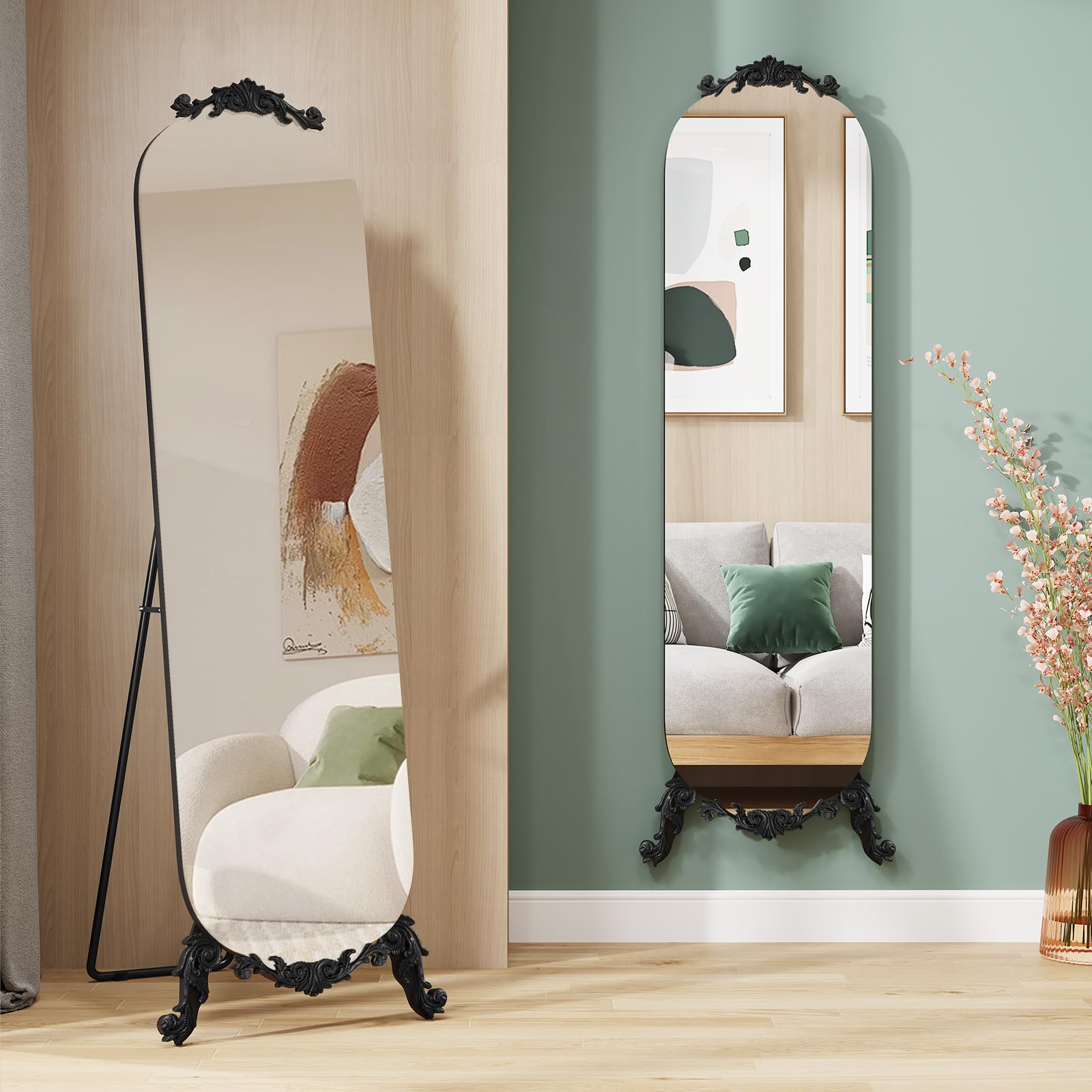 Gothic Vintage Arched Full Length Floor Mirror with Stand - 61.5" x 20"