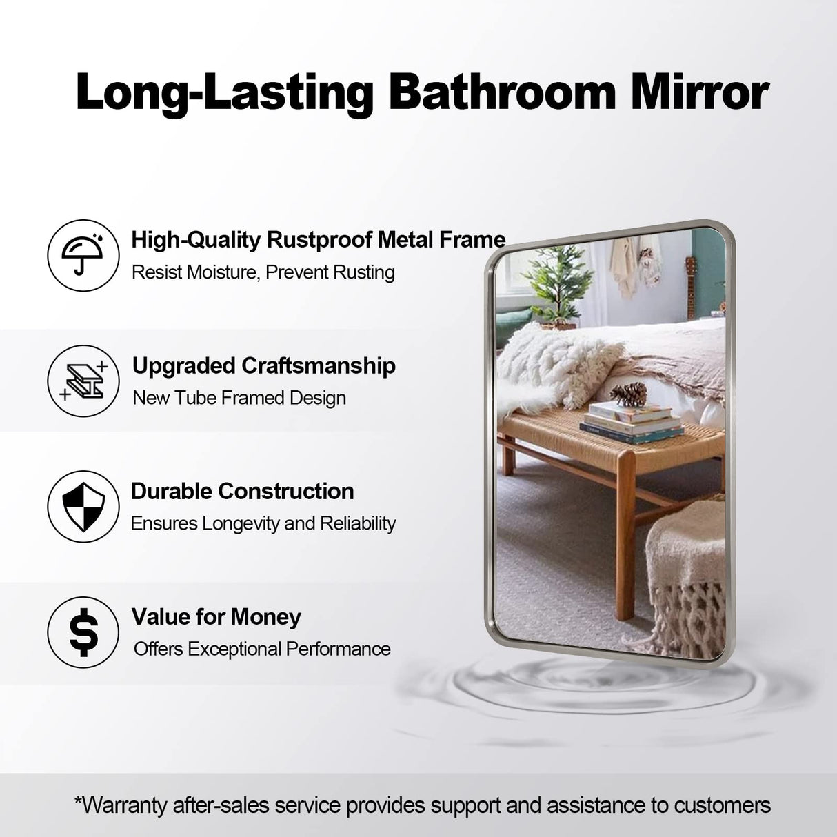 ANDY STAR Brushed Nickel Bathroom Mirror, 24x36’’ Rounded Rectangle Mirror Modern Silver Vanity Mirror SUS304 Metal Tube Frame(Rustproof) 1’’ Deep Wall Mounted Vertically/Horizontally