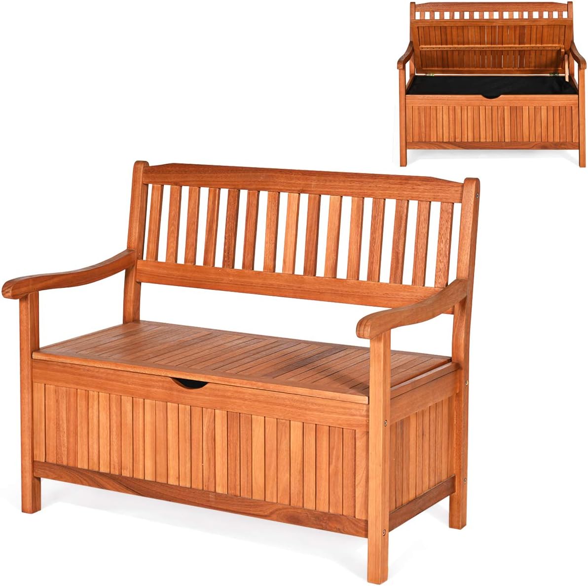 Wooden Outdoor Storage Bench Large Deck Box, Entryway Storage Bench w/Inner