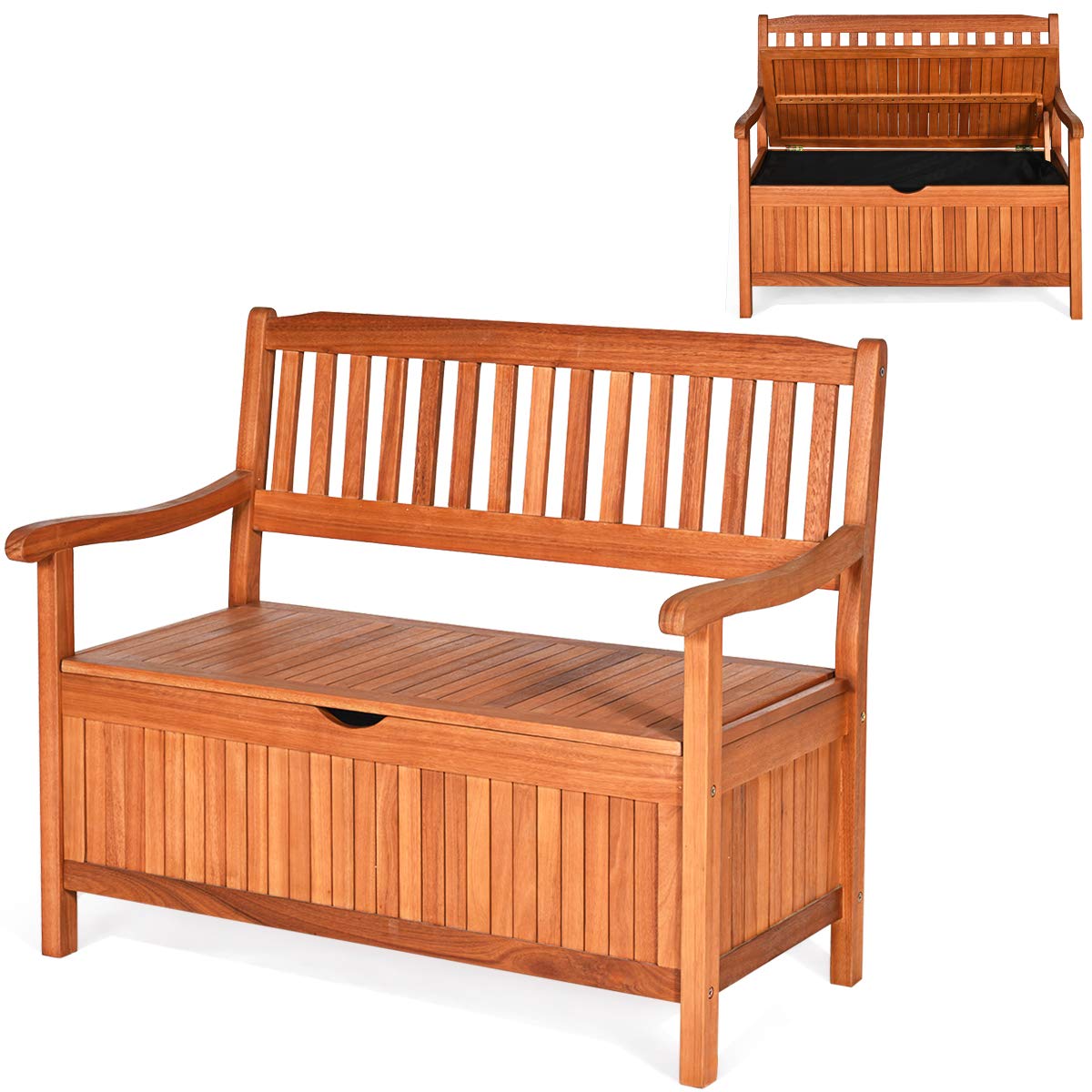 Wooden Outdoor Storage Bench Large Deck Box, Entryway Storage Bench w/Inner