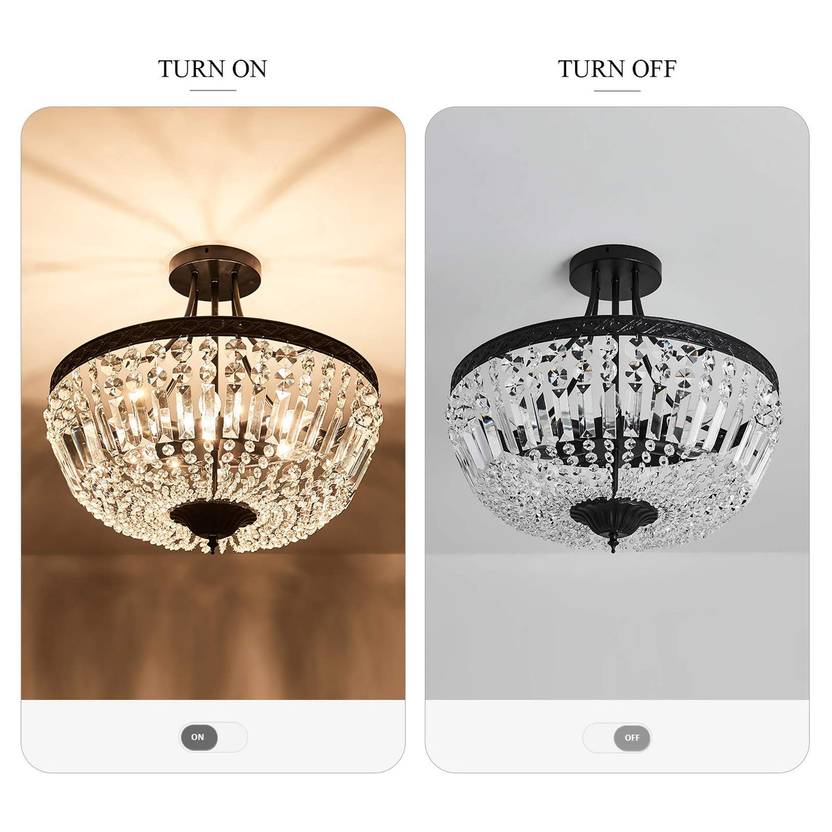 5-Light E12 Round Crystal Ceiling Light Fixture Modern Semi Flush