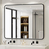 36x24 Inch LED Bathroom Mirror with Lights, Black Metal Frame Mirror