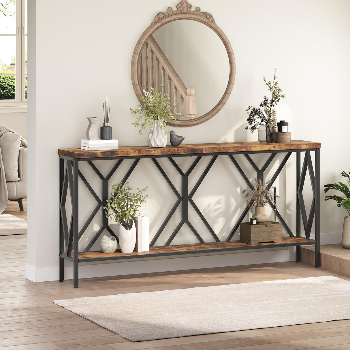 70.9'' Extra Long Console Table, Industrial Sofa Table Behind Couch