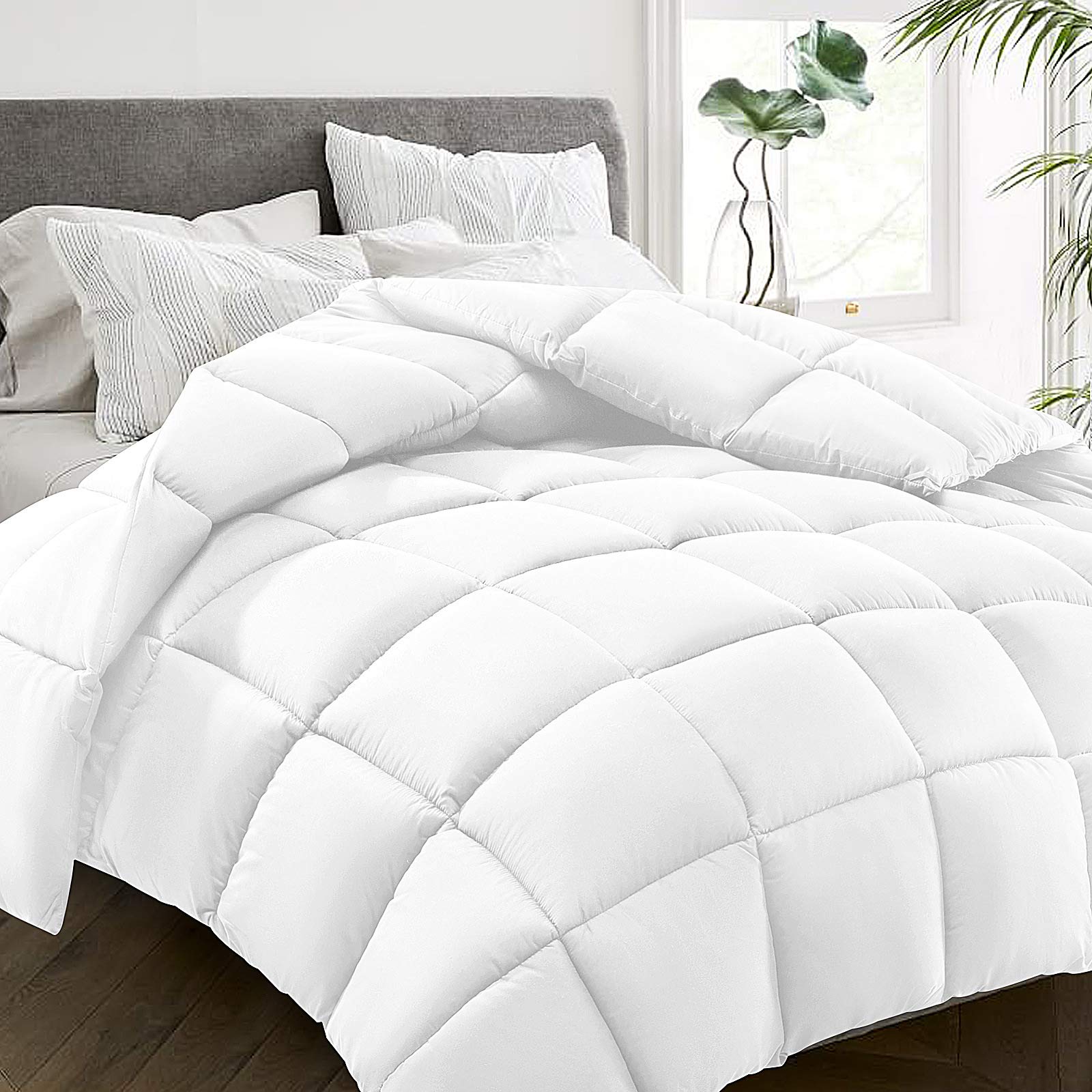 All Season Full Size Bed Comforter - Cooling Goose Down Alternative Quilted Duvet Insert