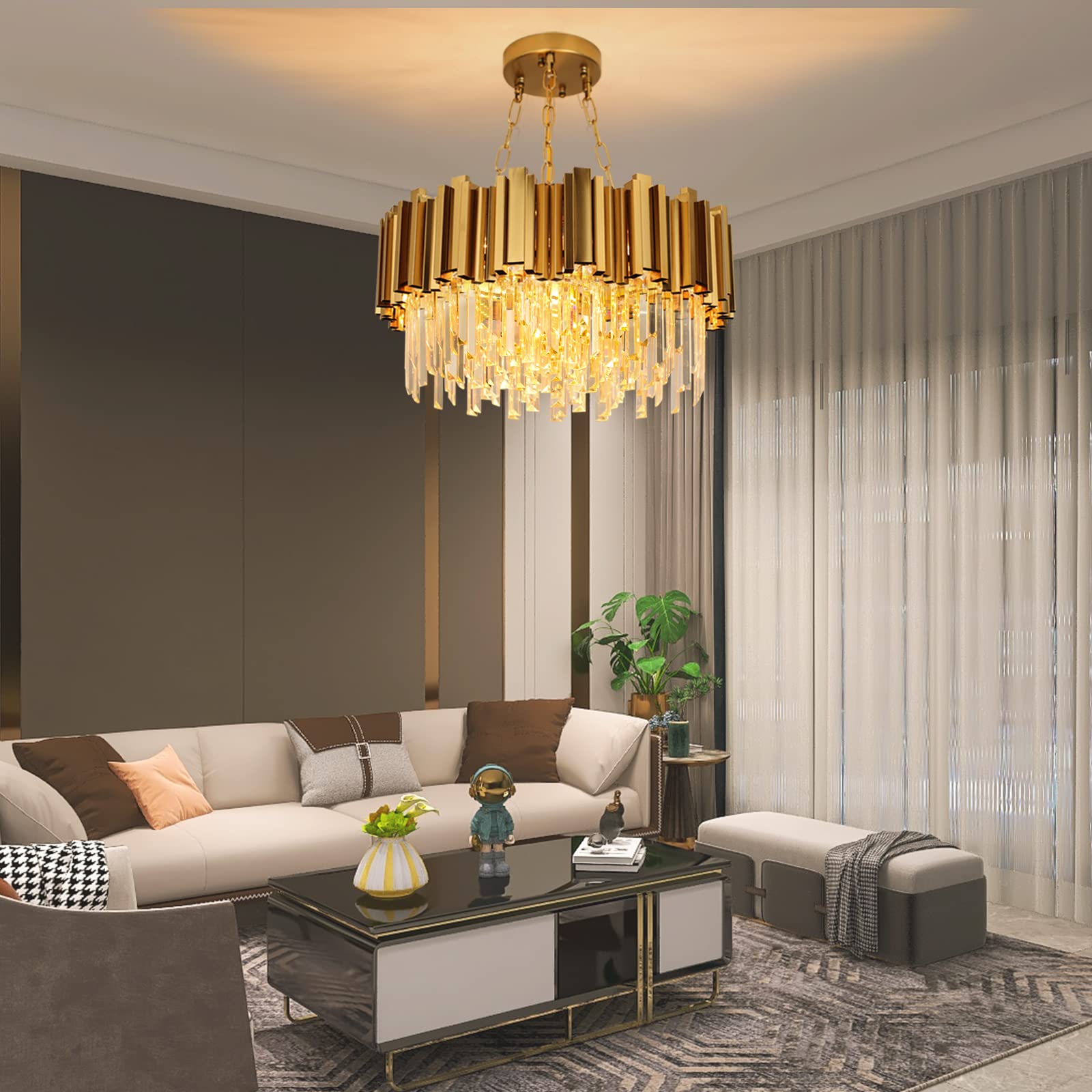 Crystal Chandelier 9 Lights Round W22in + 3 Lights Chandelier W12 for Dining Room Living