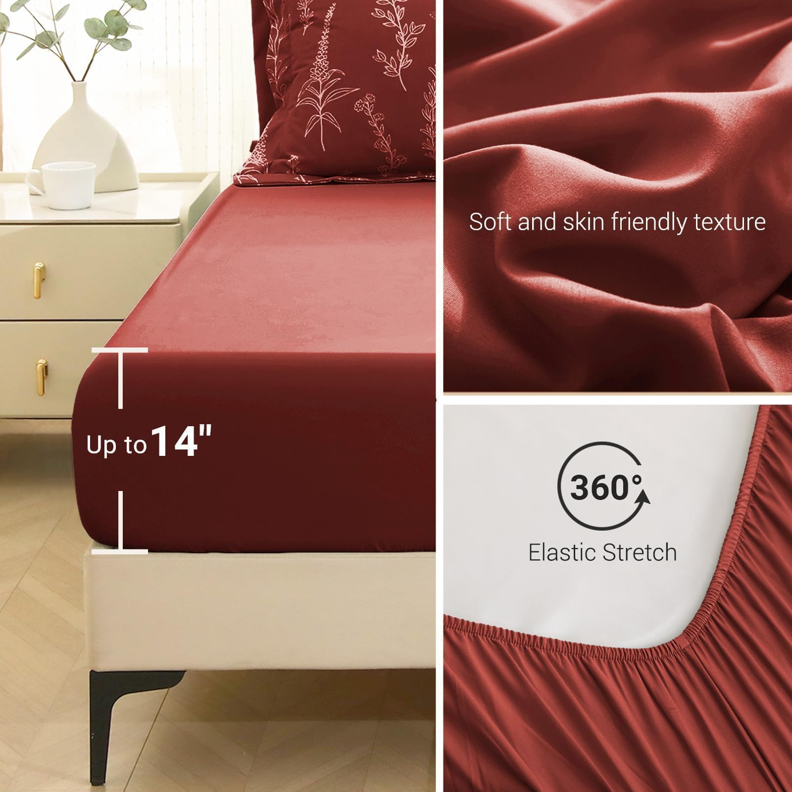 Terracotta Bed in a Bag Queen 7 Pieces, Queen Comforter Set Reversible Botanical Flowers Design,