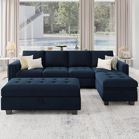 Velvet Convertible 4-Seat Sectional Sofa with Reversible Chaise L Shaped Sofa Couch Furniture