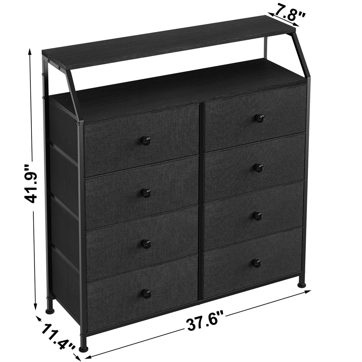 REAHOME 8 Drawers Dresser for Bedroom, Black Fabric Dressers & Chest of Drawers with Shelf, Large Storage Tower Organizer Unit for Closet Living Room Entryway Office Steel Frame & Wooden Top - Black