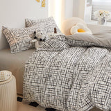 Plaid Duvet Cover Set Queen 100% Cotton Bedding Black and White Grid Checkered Print