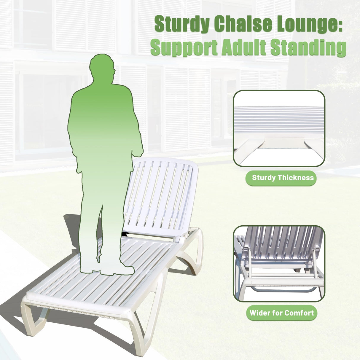 Patio Chaise Lounge with 5 Position Adjustable Backrest and Wheel