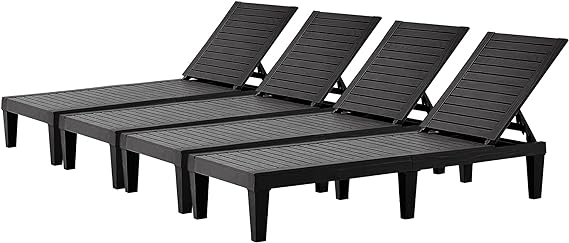 Outdoor Chaise Lounge Set of 2, Adjustable Pool Lounge Chair with 5 Positions Backrest