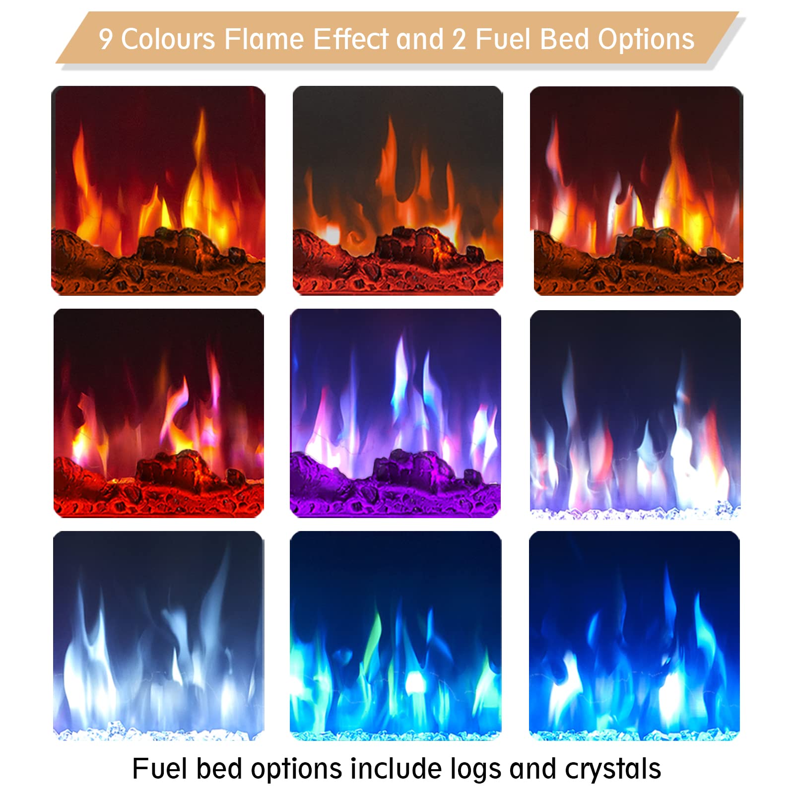 Wilton 60"/152cm Electric Fireplace, Wall Mounted, Recessed, 9 Colour Flame Effect
