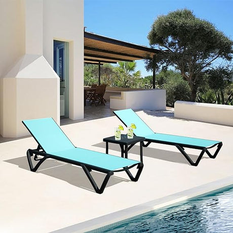 Lounge Chairs, Aluminum Patio Chaise Lounge with Side Table