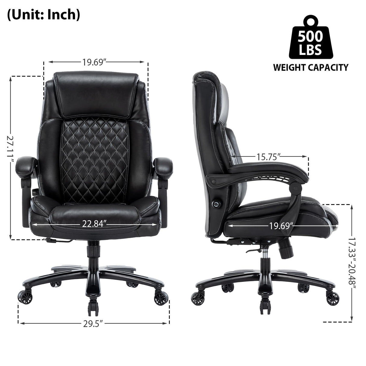 Big and Tall 500LBS Heavy Duty Executive Office Chair, Bonded Leather Swivel Task Chair