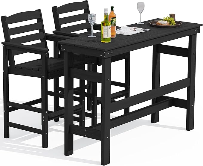 Outdoor Bar Table and Chairs Set, Adirondack Bar Chairs Set of 2 and Bar Height Table