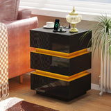 with Charging Station, LED Nightstand with Power Outlets, Modern Nightstand with LED