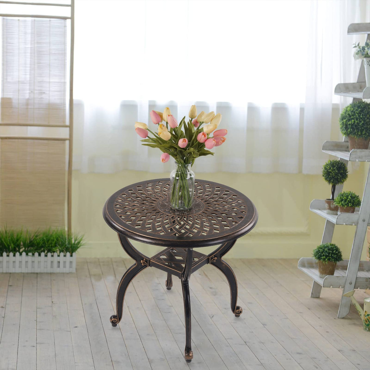 Outdoor Side Tables,Cast Aluminum Patio End Tables,Anti-Rust Coffee Table for Garden