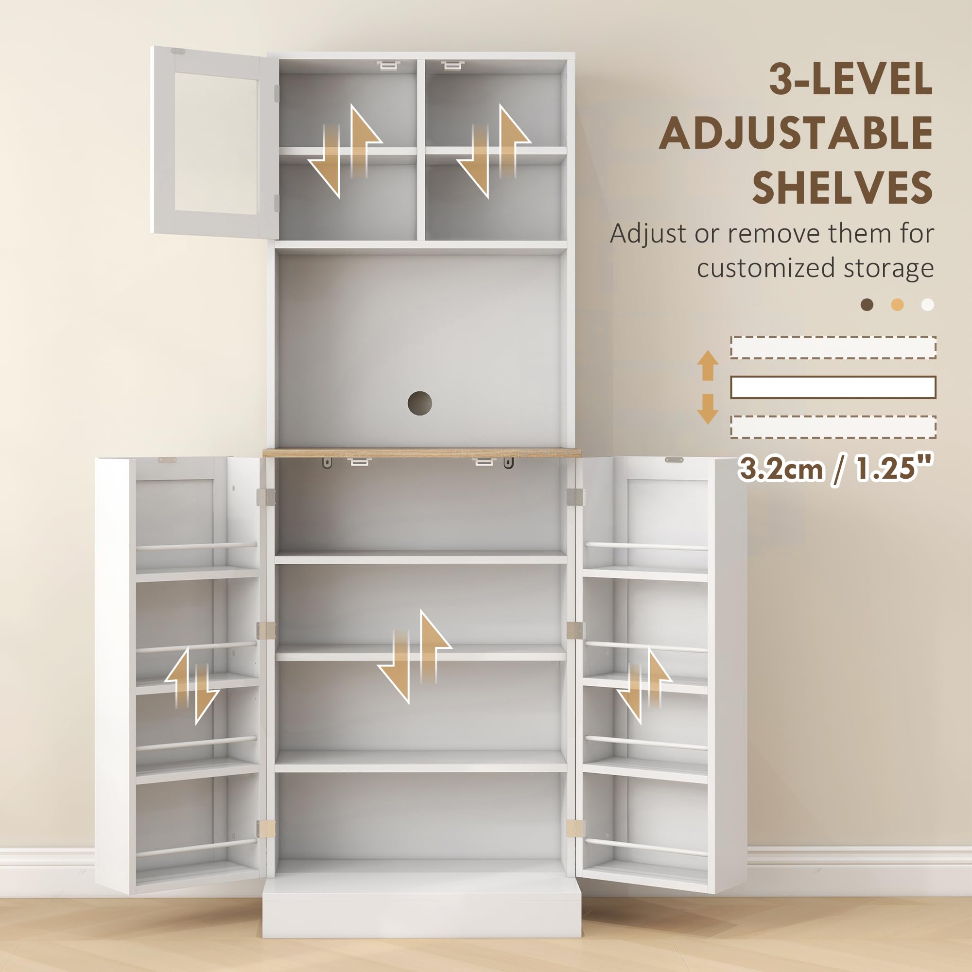 66.5" Pantry Cabinet with Microwave Stand, Freestanding Kitchen Storage Cabinet