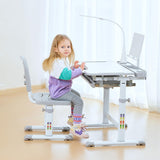 Kids Functional Desk and Chair Set, Ergonomic Height Adjustable Children School Study Desk