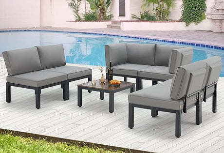 Outdoor Patio Furniture Set, Metal Patio Sectional Conversation Sofa, Black Wrought Iron