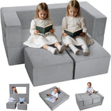 Modular Kids Play Couch Sofa – Glow in The Dark Star Design, Fold-Out Toddler Couch for Playroom Furniture, Grey