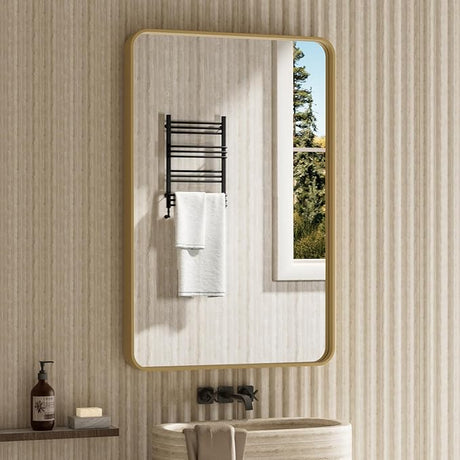 55x30 Inch Brushed Nickel Bathroom Mirror, Brushed Silver Metal Frame Mirror Wall