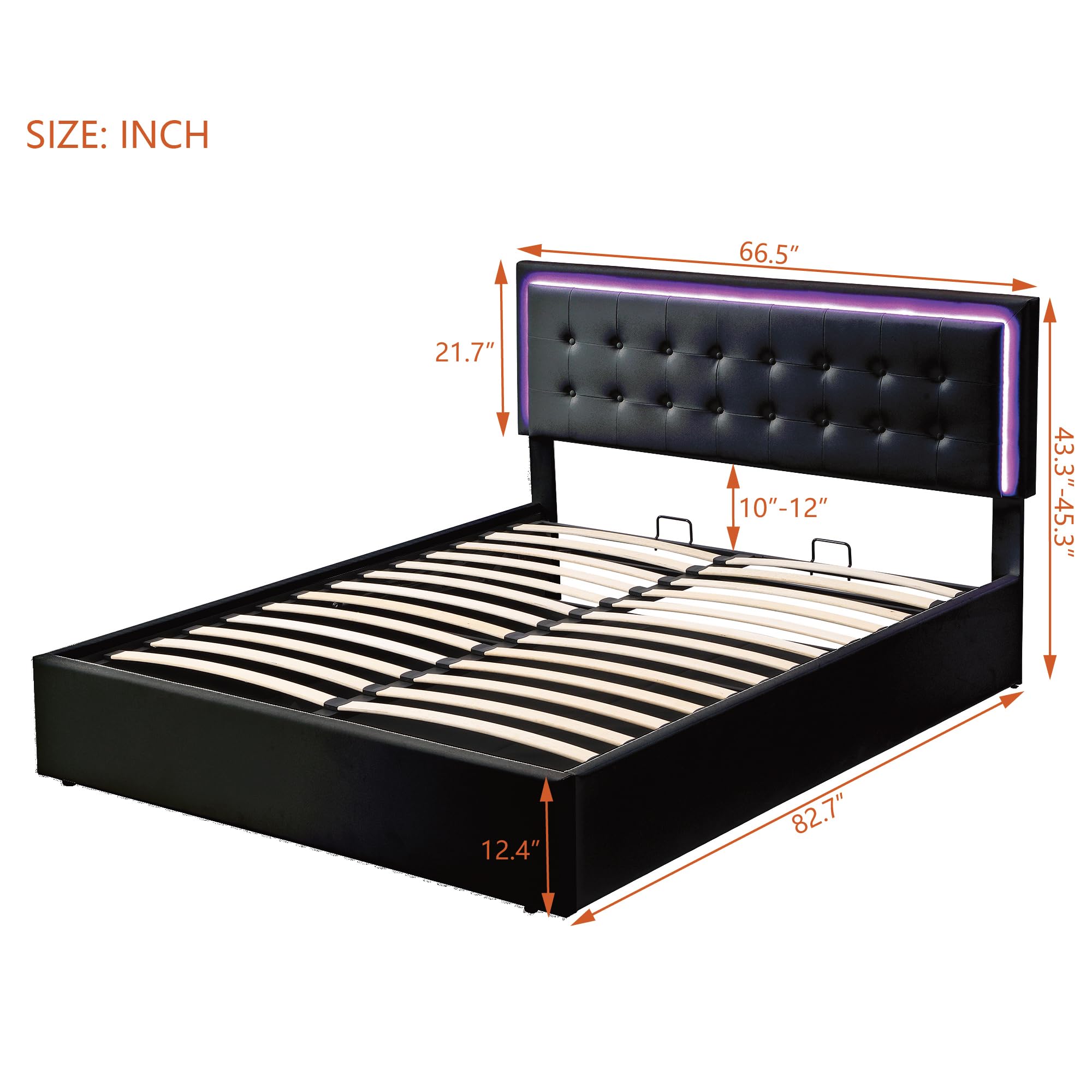 Queen Bed with Storage, LED Lights,Modern Tufted Upholstered Platform Bed