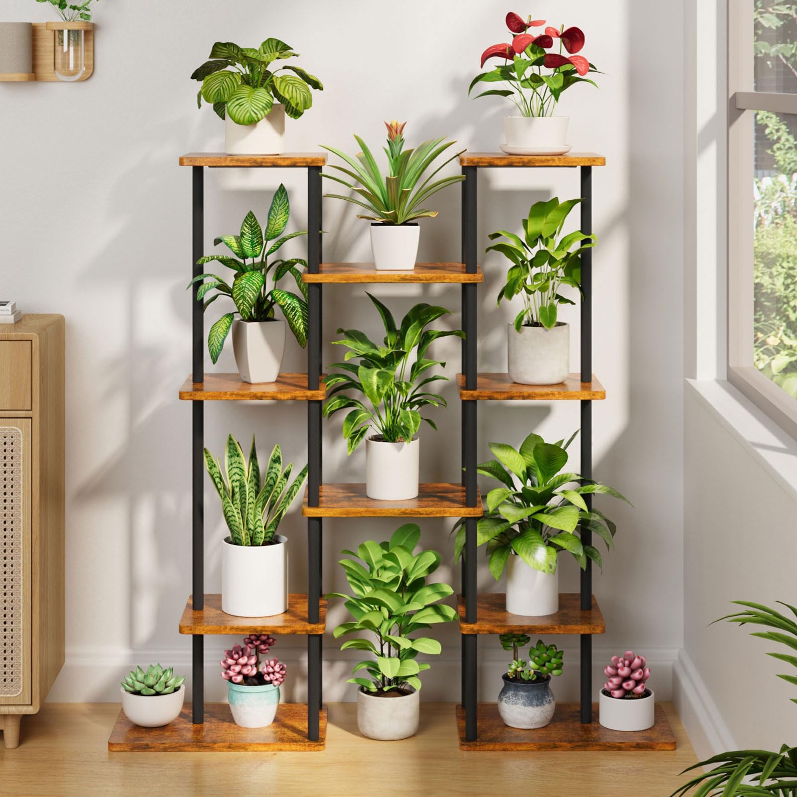 Plant Stand Indoor with Grow Lights, 6 Tiered Metal Plant Shelf, 40" Tall Plant Stand