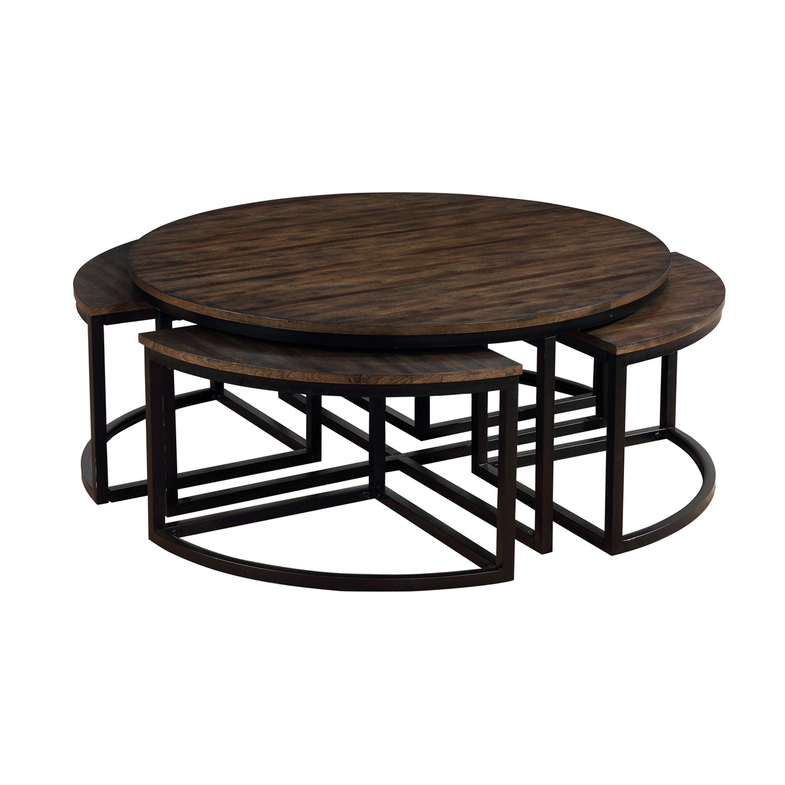 Arcadia Acacia Wood 42-Inch Round Coffee Table with Nesting Tables