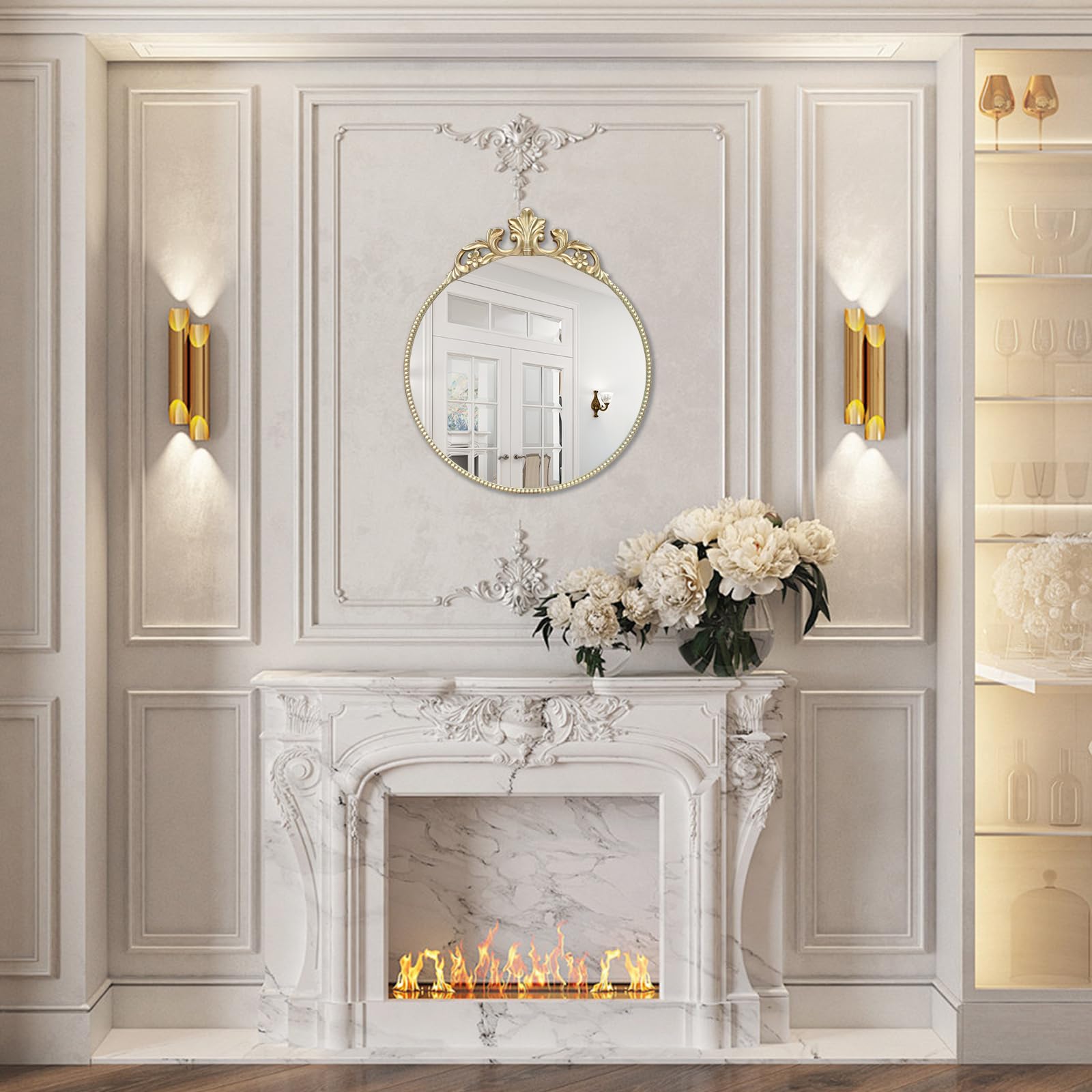 Ornate Gold Mirror for Vanity 24 Inch,Round Wall Mirror for Home Decor