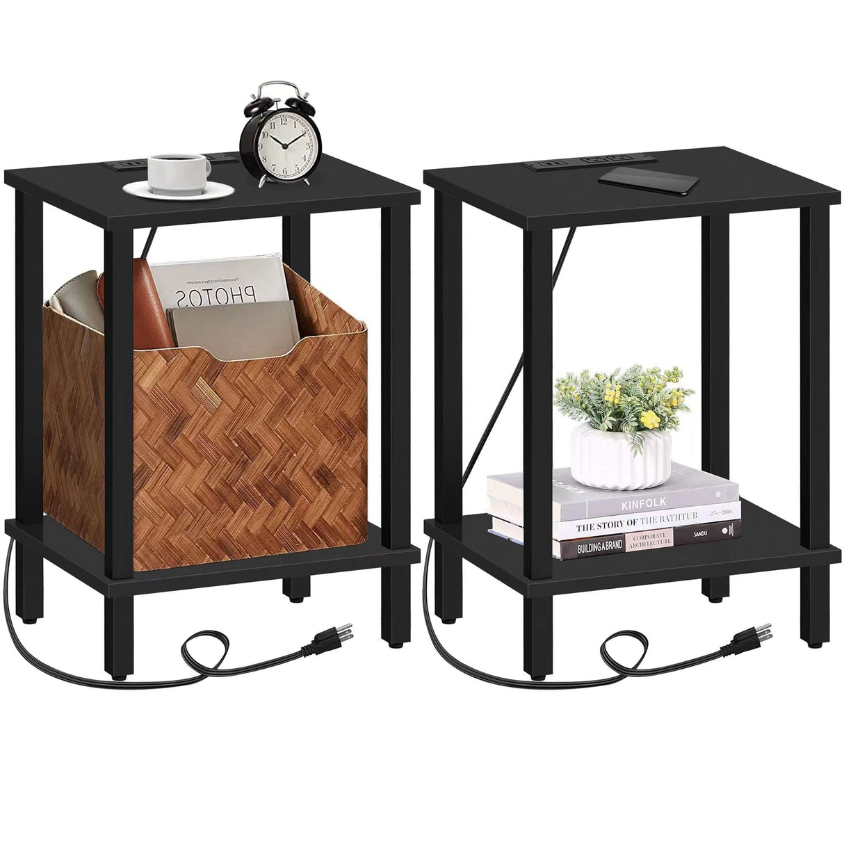 End Table with Charging Station, Set of 2, Side Table with USB Ports and Outlets, Nightstand