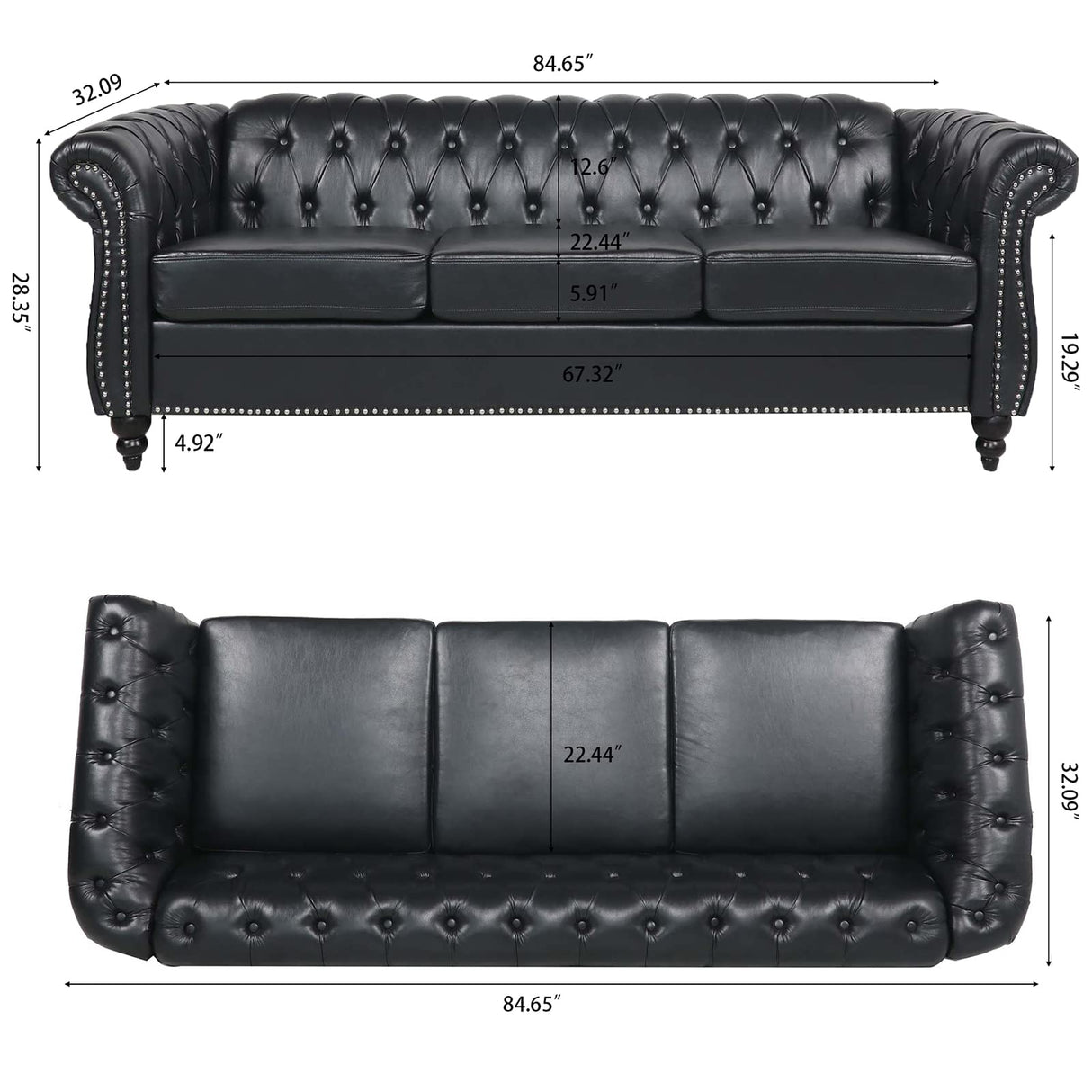 Chesterfield PU Leather Sofa, Upholstered PU Sofa with Tufted Back