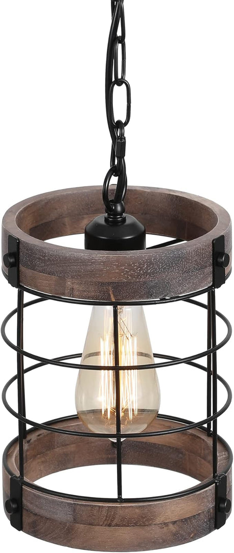 LamQee 24 Inch Farmhouse Dining Room Light Fixture, 6 Lights Modern Farmhouse Chandelier with Wood and Black Metal Shade, Large Rustic Chandeliers Hanging Pendant Lighting for Kitchen Entryway Foyer