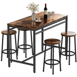 5-Piece Dining Table Set, Kitchen Table and Chairs Set for 4, Industrial Outdoor Bar Table