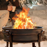 EcoNook 36 Inch Fire Pit with Grill & Lid, Fireplace & Round Table & BBQ 3 in 1 Fire Pit,Heavy Duty Wood Burning Fire Pits for Outside with Fire Poker, Waterproof Cover & Log Grate