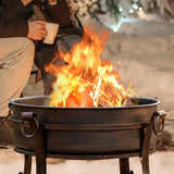 EcoNook 36 Inch Fire Pit with Grill & Lid, Fireplace & Round Table & BBQ 3 in 1 Fire Pit,Heavy Duty Wood Burning Fire Pits for Outside with Fire Poker, Waterproof Cover & Log Grate